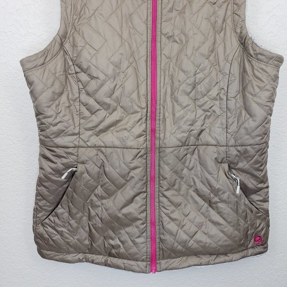 Mountain Hardwear Tan/White Fleece Quilted Reversible Full Zip Winter Vest L - Picture 3 of 16
